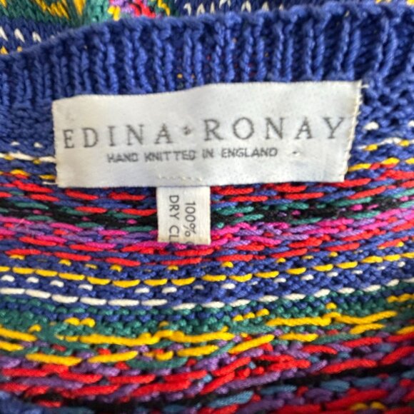 Edina Ronay Women’s Colorful Hand Knitted Sweater Geometric Floral Pullover - Picture 4 of 11